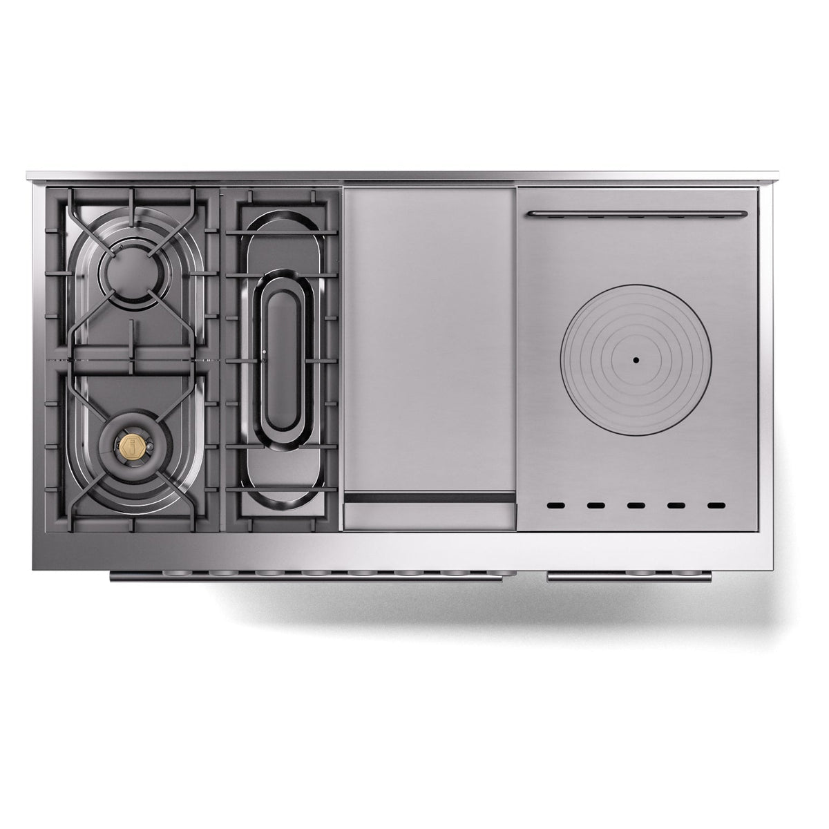 ILVE Professional Plus II 48-Inch Natural Gas Dual Fuel Range, 5 Burners, Griddle, French Top, Triple Glass Door, RAL (UP48FSWMPRA)
