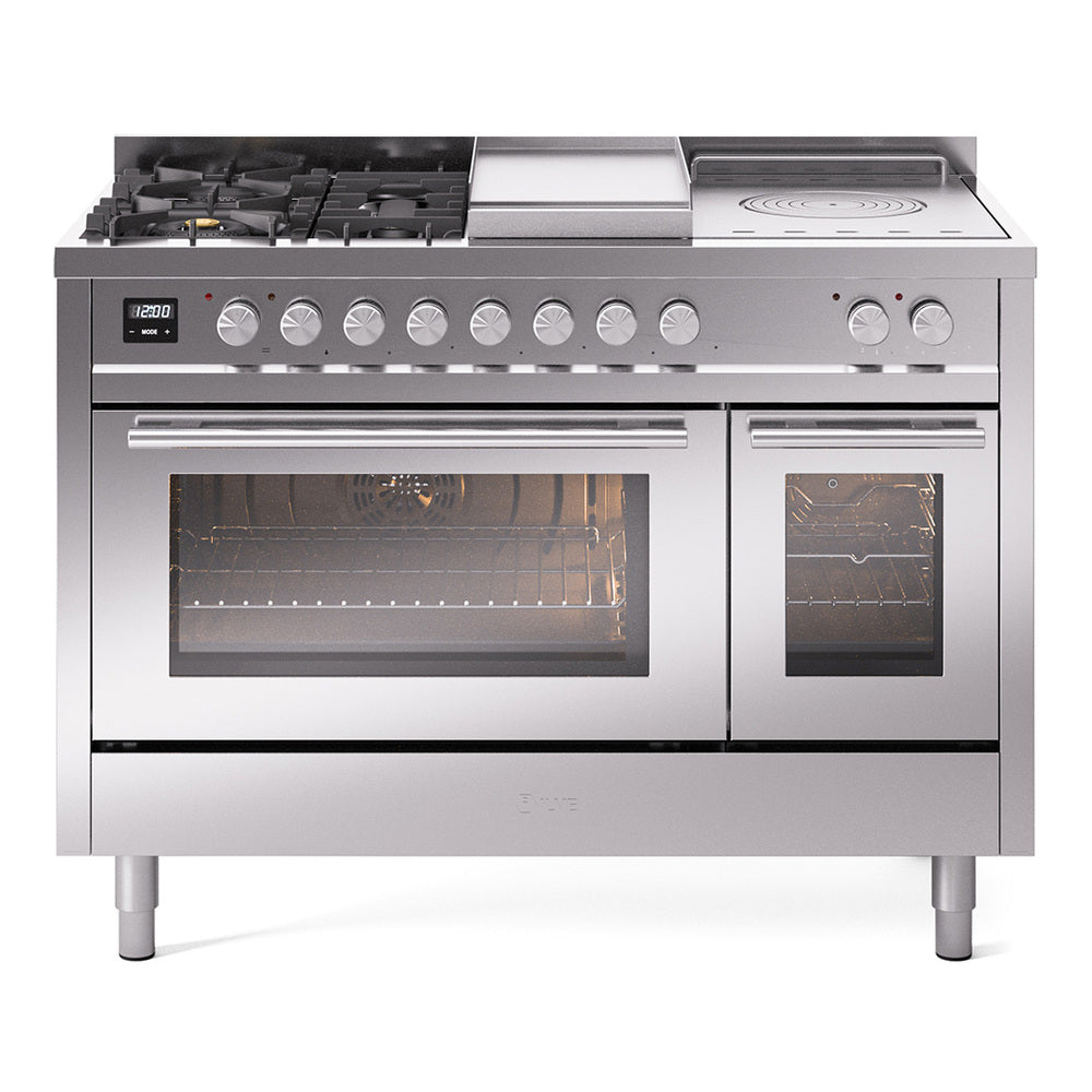 ILVE Professional Plus II 48-Inch Propane Dual Fuel Range, 5 Burners, Griddle, French Top, Triple Glass Door, Stainless Steel (UP48FSWMPSSLP)