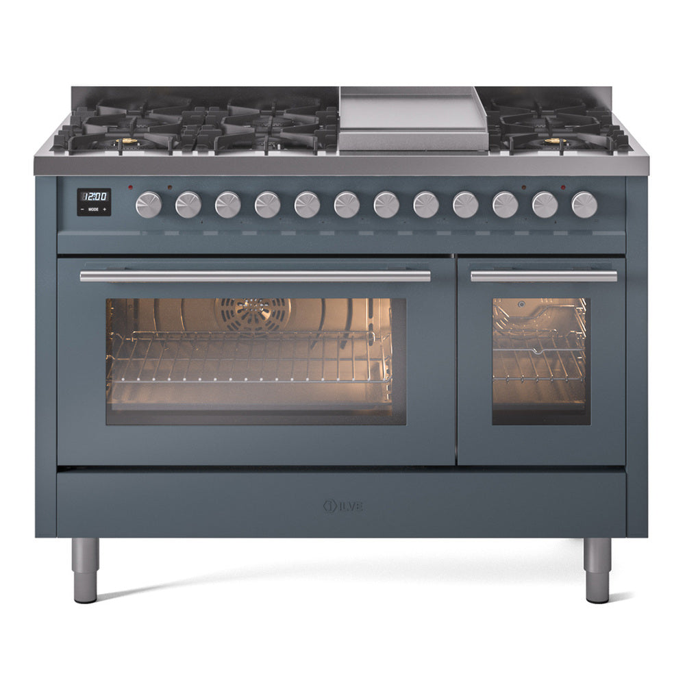 ILVE Professional Plus II 48-Inch Freestanding Natural Gas Dual Fuel Range, 8 Sealed Burners, Blue Grey (UP48FWMPBG)
