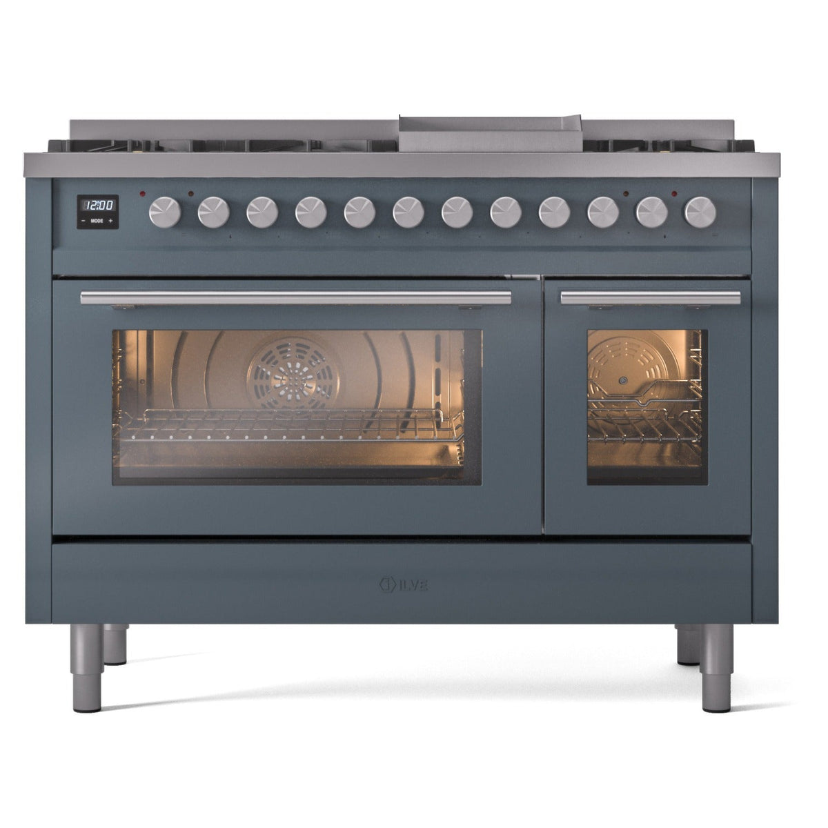 ILVE Professional Plus II 48-Inch Freestanding Natural Gas Dual Fuel Range, 8 Sealed Burners, Blue Grey (UP48FWMPBG)