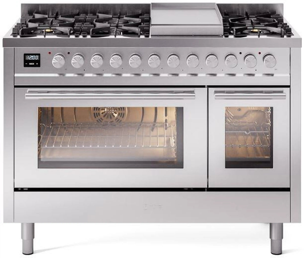 ILVE Professional Plus II 48-Inch Freestanding Propane Dual Fuel Range, 8 Sealed Burners, Stainless Steel (UP48FWMPSSLP)