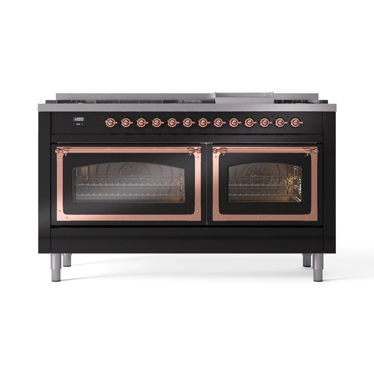 ILVE Nostalgie II Noblesse 60-Inch Natural Gas Dual Fuel Range, Glossy Black with Copper Trim (UN60FNMPBKP)