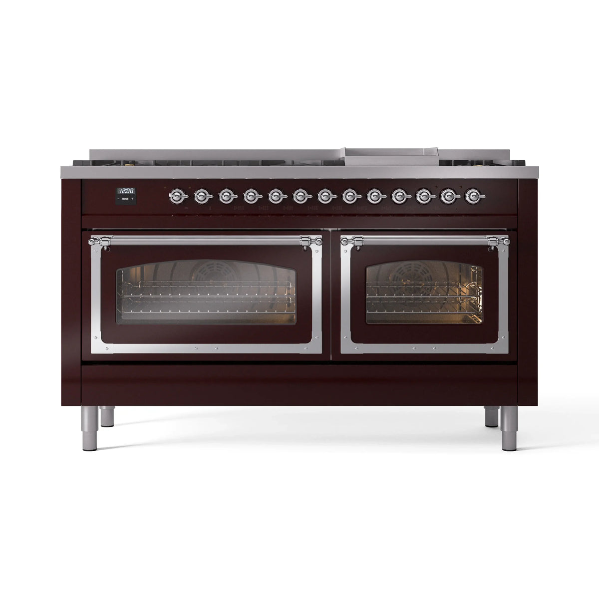 ILVE Nostalgie II Noblesse 60-Inch Natural Gas Dual Fuel Range, Burgundy with Chrome Trim (UN60FNMPBUC)