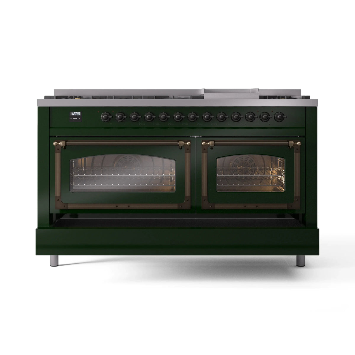 ILVE Nostalgie II Noblesse 60-Inch Natural Gas Dual Fuel Range, Emerald Green with Burnished Bronze Trim (UN60FNMPEGB)