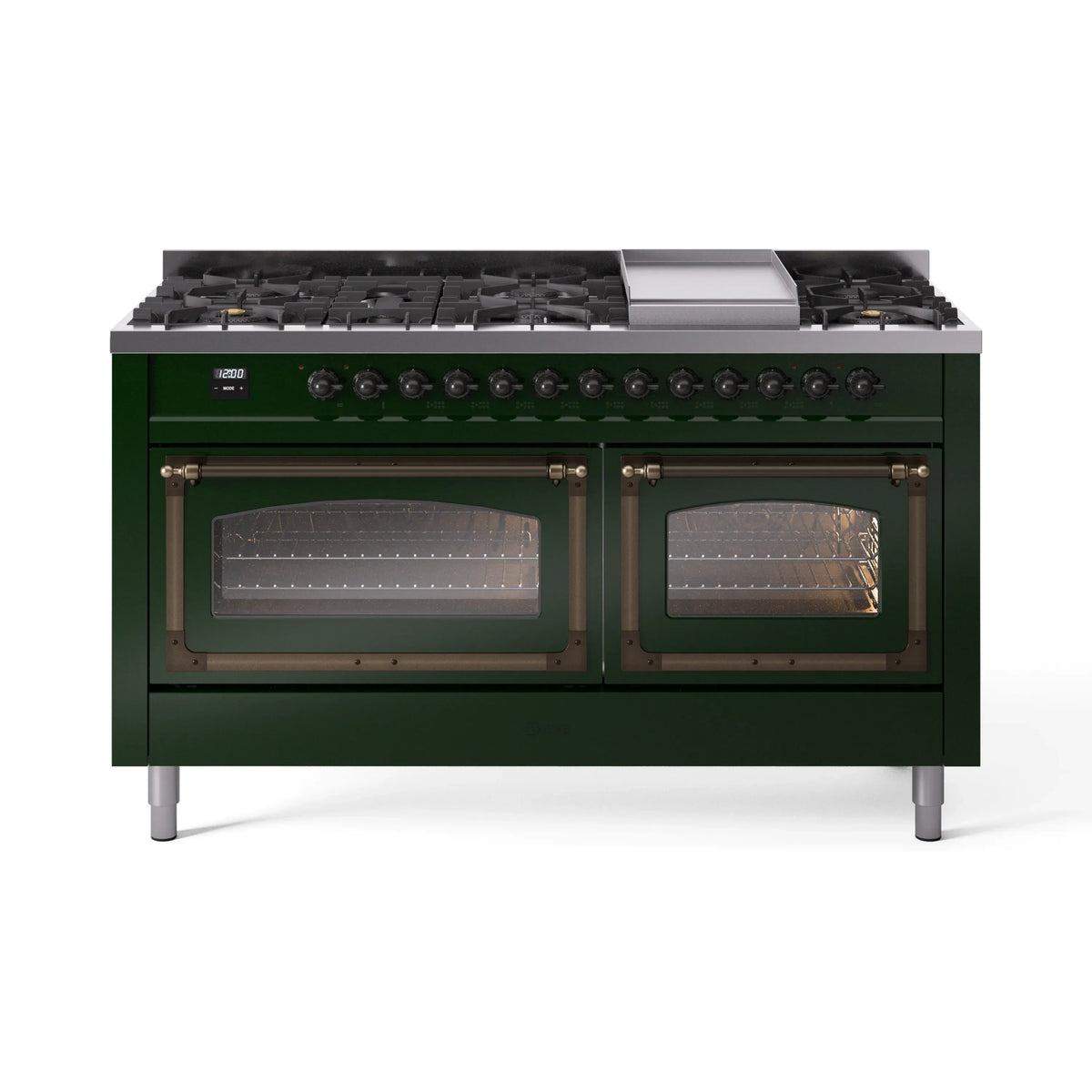 ILVE Nostalgie II Noblesse 60-Inch Natural Gas Dual Fuel Range, Emerald Green with Burnished Bronze Trim (UN60FNMPEGB)