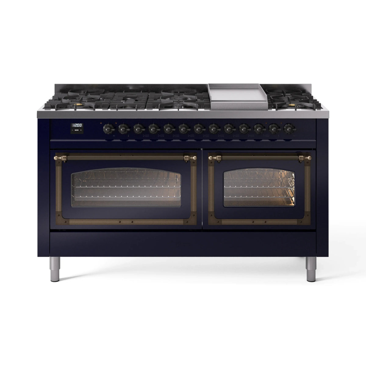 ILVE Nostalgie II Noblesse 60-Inch Natural Gas Dual Fuel Range, Midnight Blue with Burnished Bronze Trim (UN60FNMPMBB)