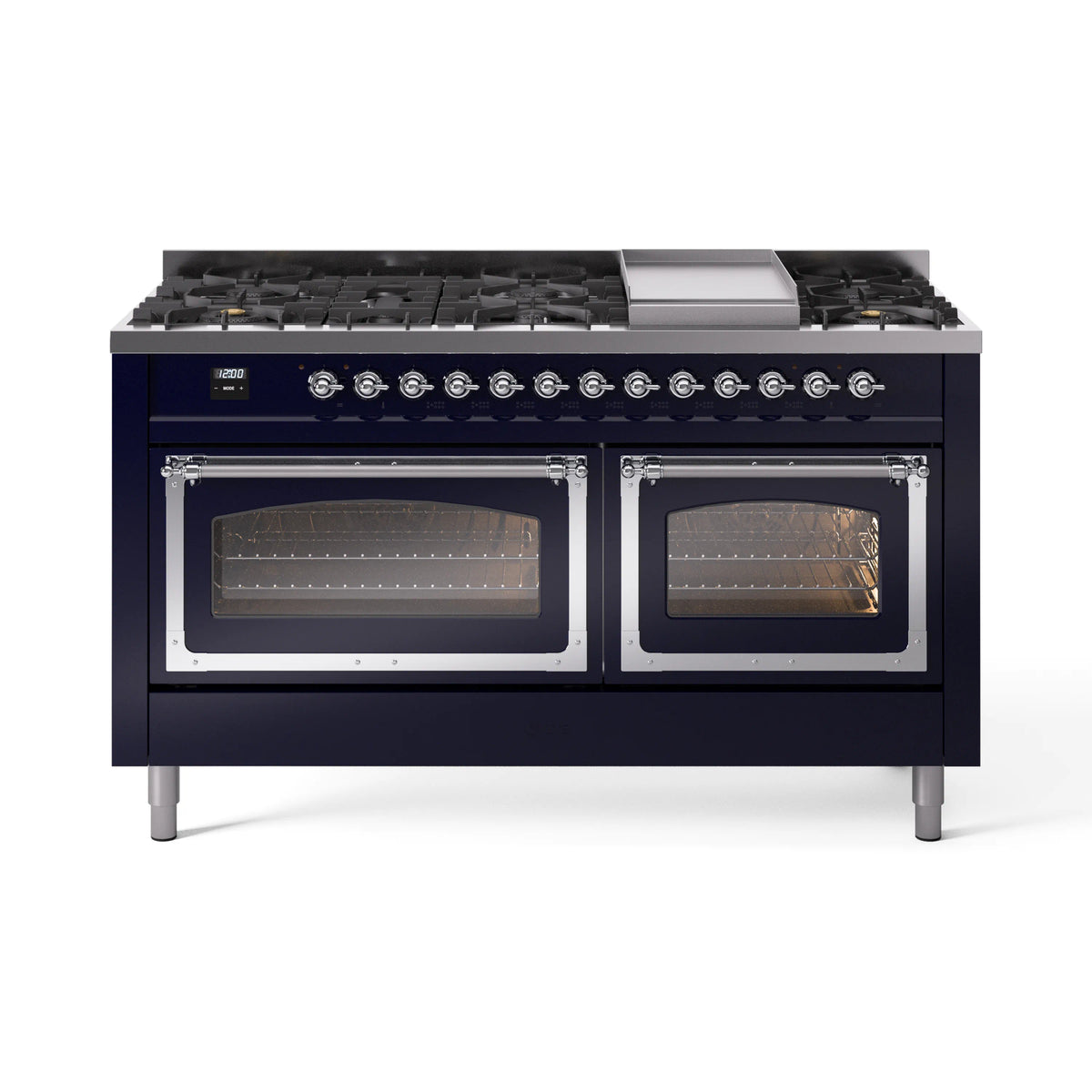 ILVE Nostalgie II Noblesse 60-Inch Natural Gas Dual Fuel Range, Midnight Blue with Chrome Trim (UN60FNMPMBC)