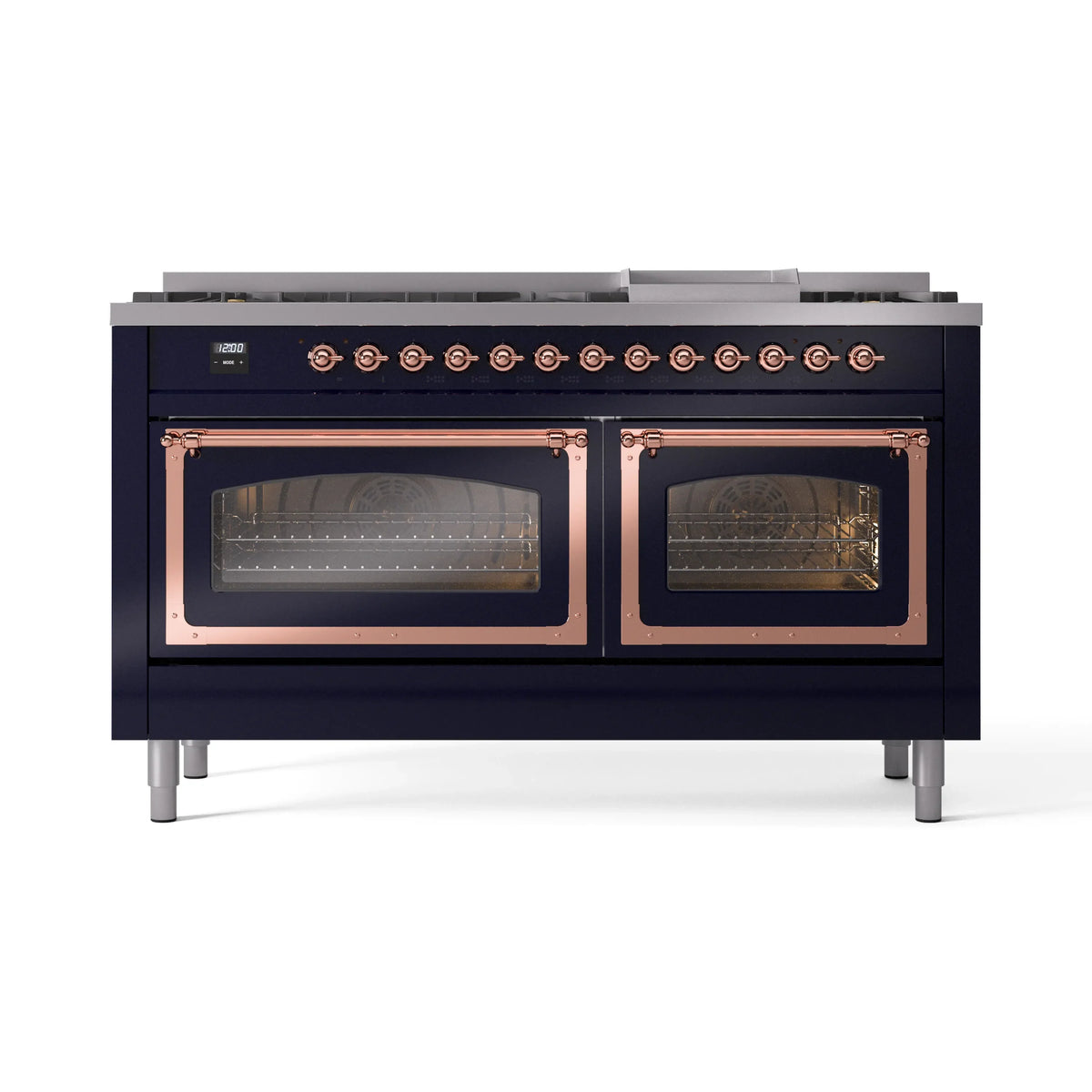 ILVE Nostalgie II Noblesse 60-Inch Natural Gas Dual Fuel Range, Midnight Blue with Copper Trim (UN60FNMPMBP)