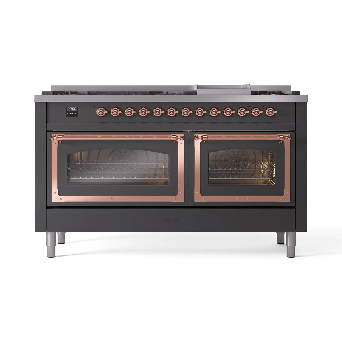 ILVE Nostalgie II Noblesse 60-Inch Natural Gas Dual Fuel Range, Matte Graphite with Copper Trim (UN60FNMPMGP)