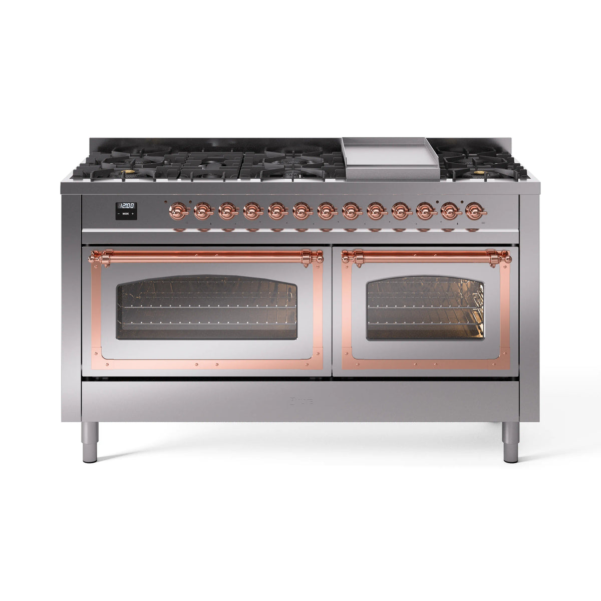 ILVE Nostalgie II Noblesse 60-Inch Natural Gas Dual Fuel Range, Stainless Steel with Copper Trim (UN60FNMPSSP)
