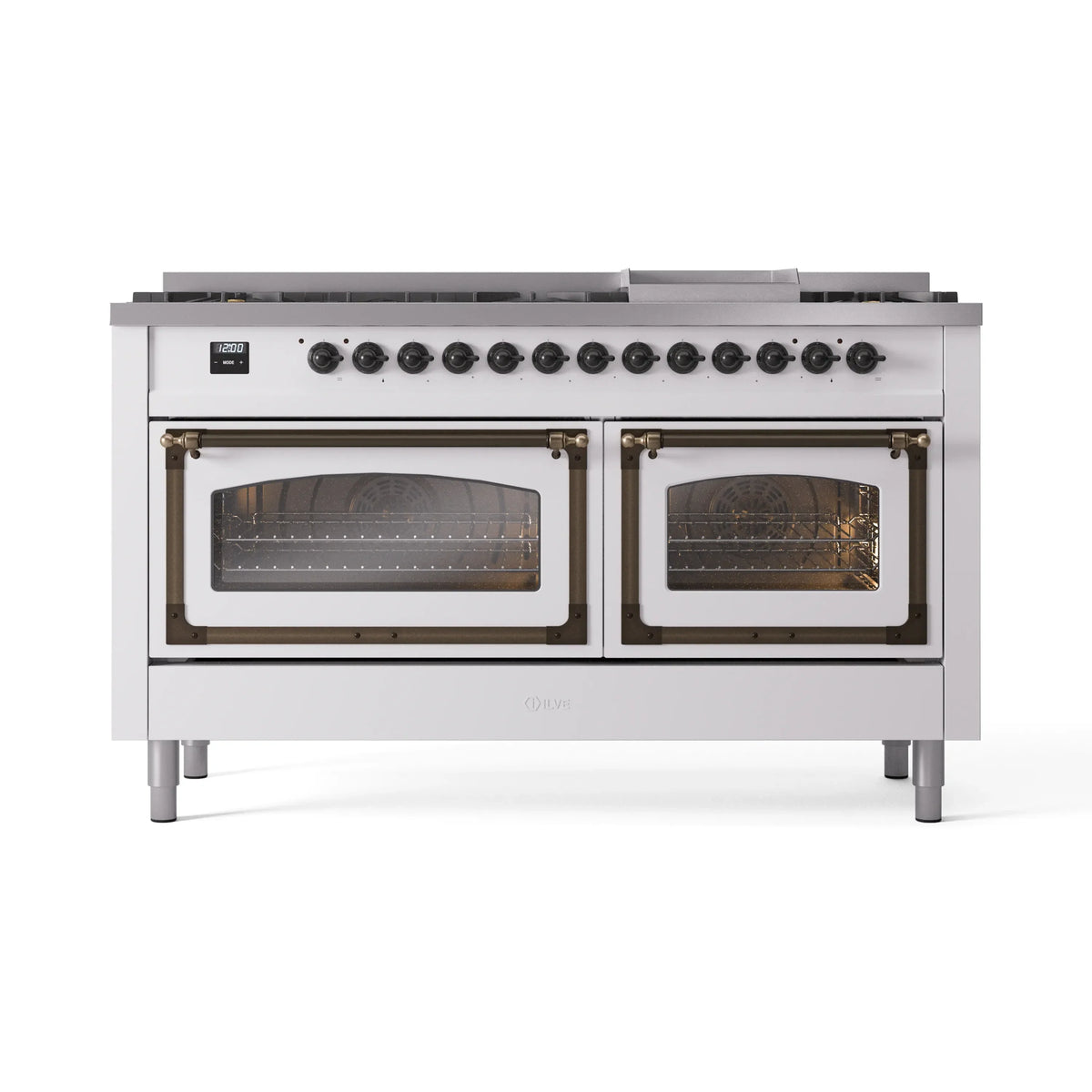 ILVE Nostalgie II Noblesse 60-Inch Natural Gas Dual Fuel Range, White with Burnished Bronze Trim (UN60FNMPWHB)