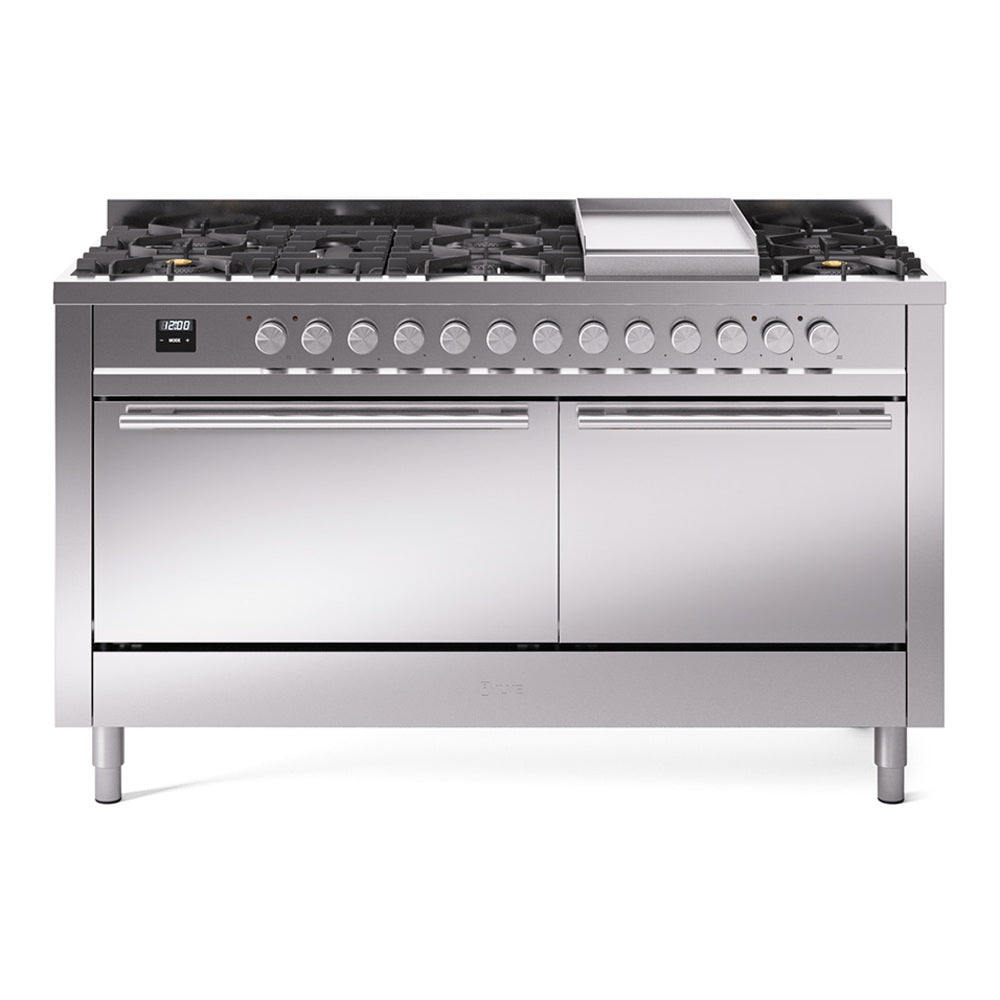 ILVE Professional Plus II 60-Inch Propane Dual Fuel Range, 9 Burners, Griddle, Solid Door Oven, Stainless Steel (UP60FQMPSSLP)