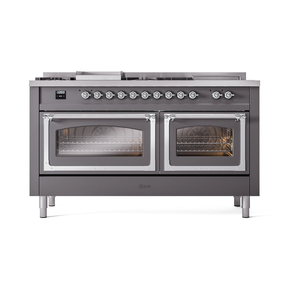 ILVE Nostalgie II Noblesse 60-Inch Propane Dual Fuel Range, 7 Burners, French Top, Matte Graphite with Chrome Trim (UN60FSNMPMGCLP)