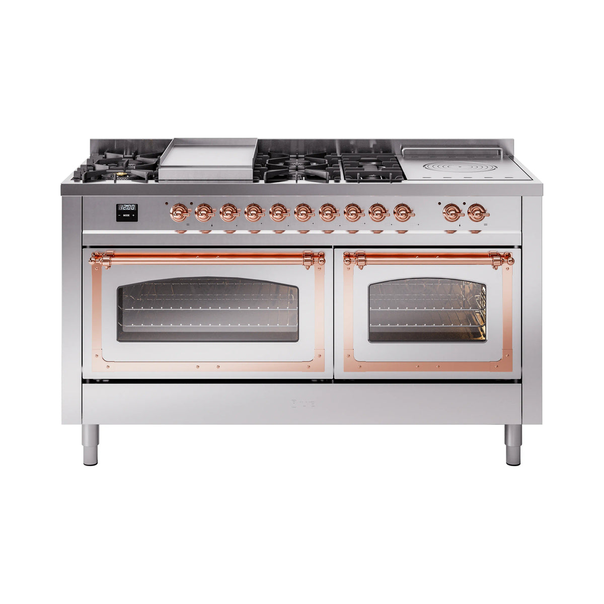ILVE Nostalgie II Noblesse 60-Inch Propane Dual Fuel Range, 7 Burners, French Top, Stainless Steel with Copper Trim (UN60FSNMPSSPLP)