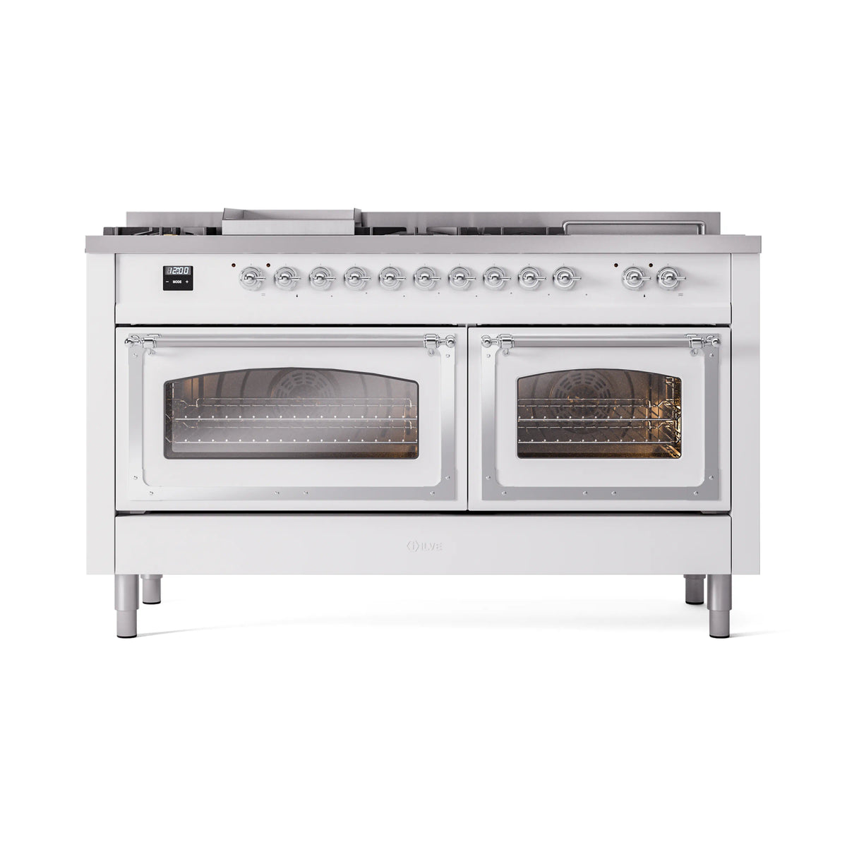 ILVE Nostalgie II Noblesse 60-Inch Propane Dual Fuel Range, 7 Burners, French Top, White with Chrome Trim (UN60FSNMPWHCLP)