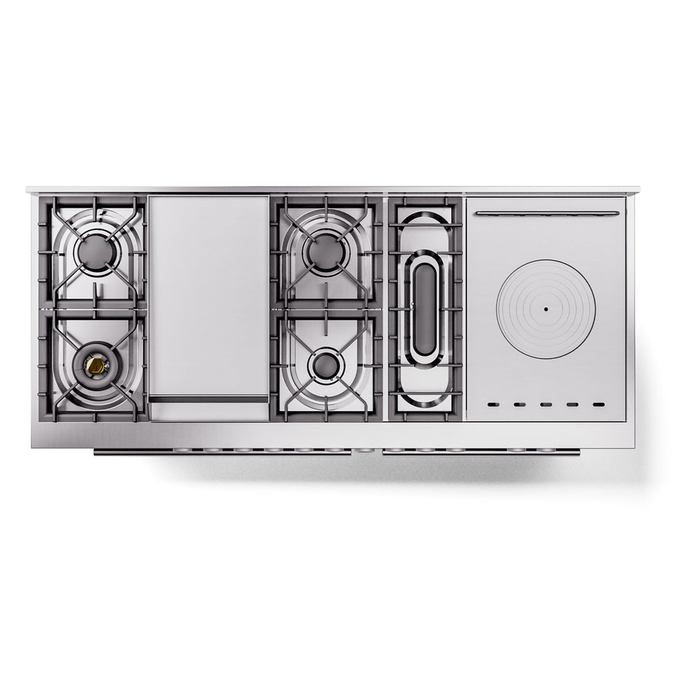ILVE Professional Plus II 60-Inch Natural Gas Dual Fuel Range, 7 Burners, Griddle, French Top, Solid Door, RAL (UP60FSQMPRA)