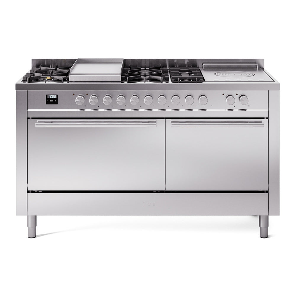ILVE Professional Plus II 60-Inch Propane Dual Fuel Range, 7 Burners, Griddle, French Top, Solid Door, Stainless Steel (UP60FSQMPSSLP)