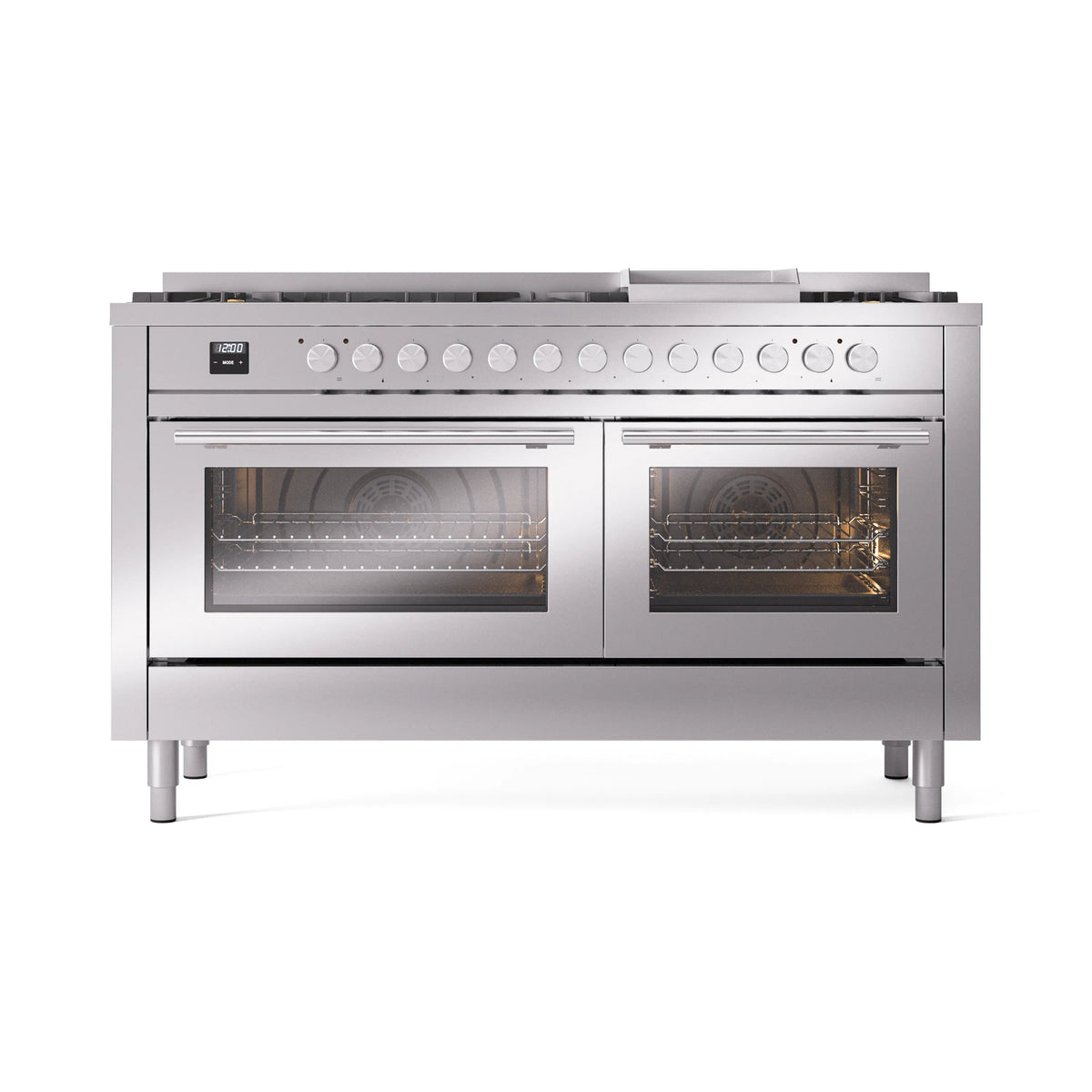 ILVE Professional Plus II 60-Inch Natural Gas Dual Fuel Range, 9 Burners, Griddle, Triple Glass Door Oven, Stainless Steel (UP60FWMPSS)