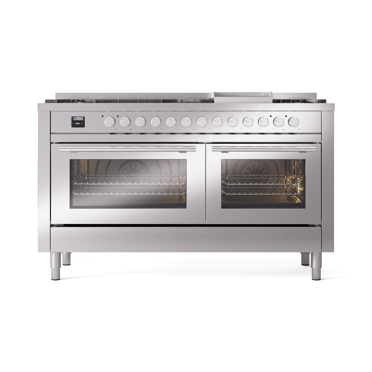 ILVE Professional Plus II 60-Inch Propane Dual Fuel Range, 9 Burners, Griddle, Triple Glass Door Oven, Stainless Steel (UP60FWMPSSLP)