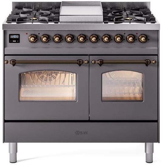 ILVE Nostalgie II 40-Inch Freestanding Dual Fuel Range, Matte Graphite with Burnished Bronze Trim (UPD40FNMPMGBLP)