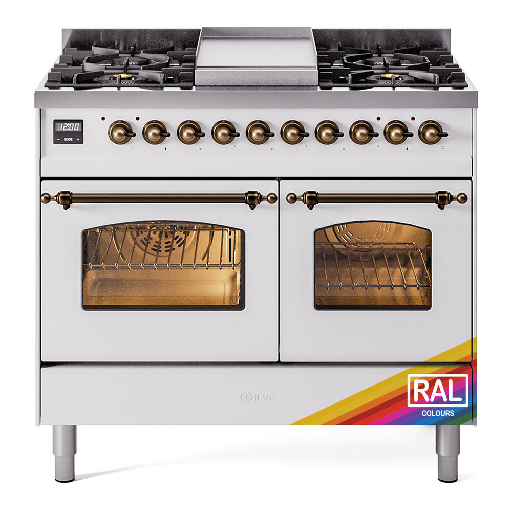 ILVE Nostalgie II 40-Inch Freestanding Dual Fuel Range, Custom RAL with Burnished Bronze Trim (UPD40FNMPRABLP)