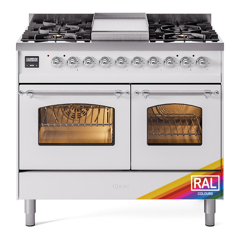 ILVE Nostalgie II 40-Inch Freestanding Propane Dual Fuel Range, Custom RAL with Chrome Trim (UPD40FNMPRACLP)