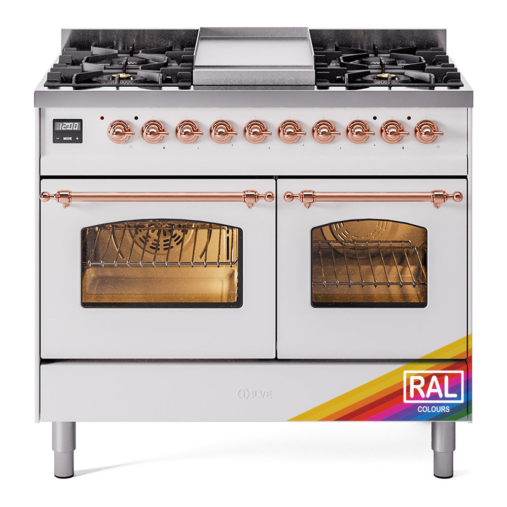 ILVE Nostalgie II 40-Inch Freestanding Natural Gas Dual Fuel Range, Custom RAL with Copper Trim (UPD40FNMPRAP)