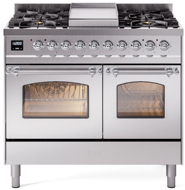 ILVE Nostalgie II 40-Inch Freestanding Natural Gas Dual Fuel Range, Stainless Steel with Chrome Trim (UPD40FNMPSSC)