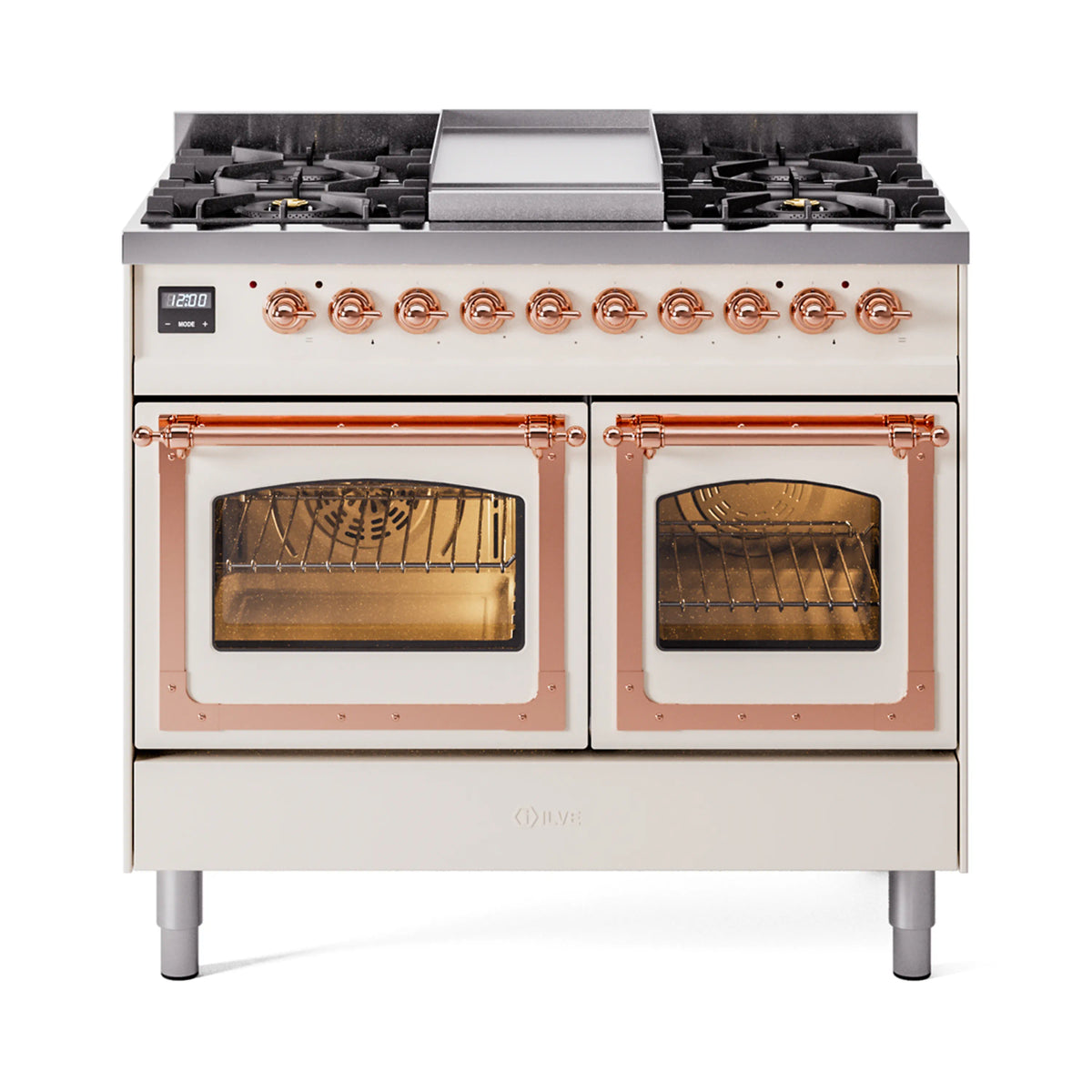 ILVE Nostalgie II Noblesse 40-Inch Propane Dual Fuel Range, Triple Glass Door, Antique White with Copper Trim (UND40FNMPAWPLP)
