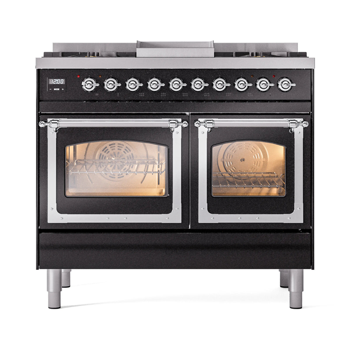 ILVE Nostalgie II Noblesse 40-Inch Propane Dual Fuel Range, Triple Glass Door, Glossy Black with Chrome Trim (UND40FNMPBKCLP)