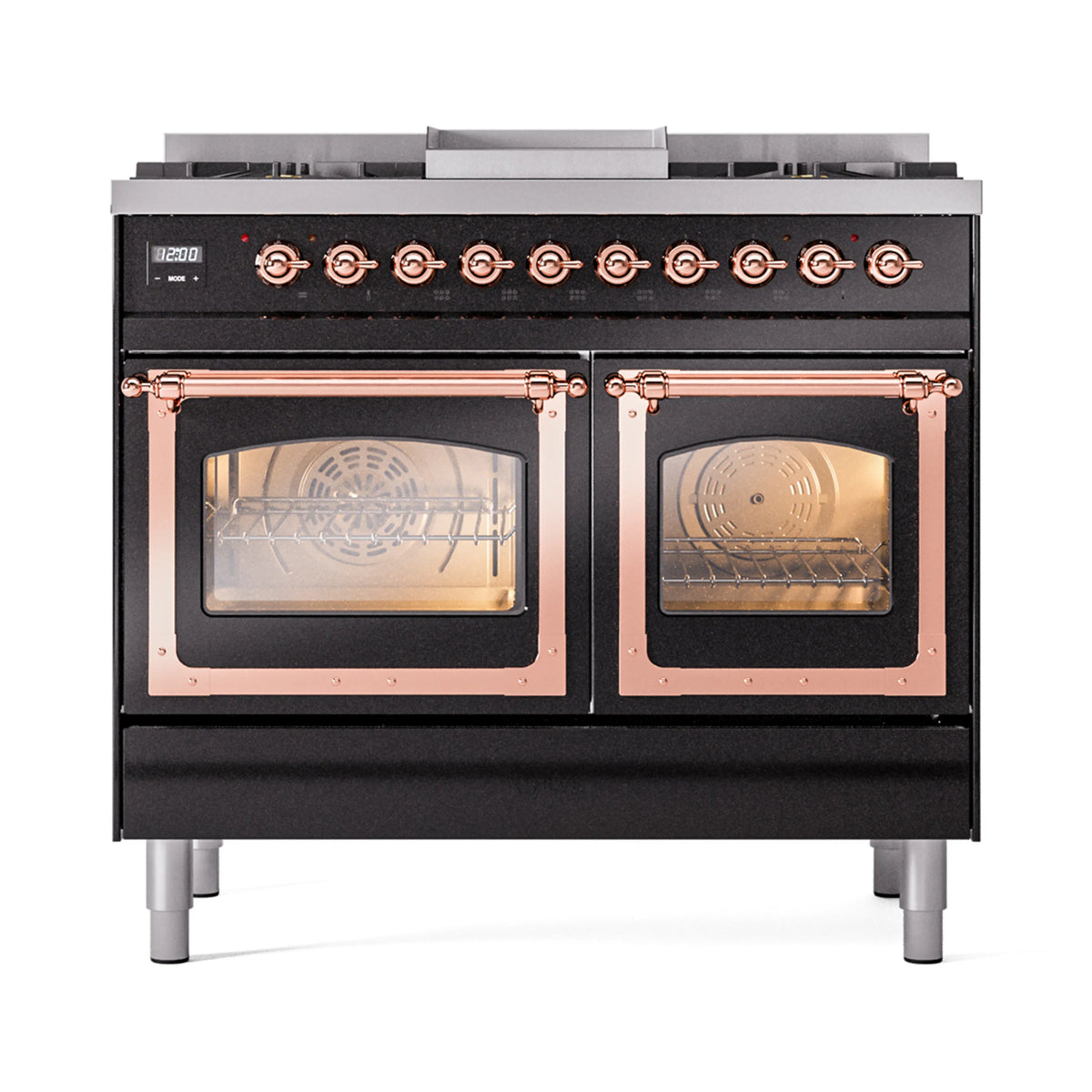 ILVE Nostalgie II Noblesse 40-Inch Natural Gas Dual Fuel Range, Triple Glass Door, Glossy Black with Copper Trim (UND40FNMPBKP)