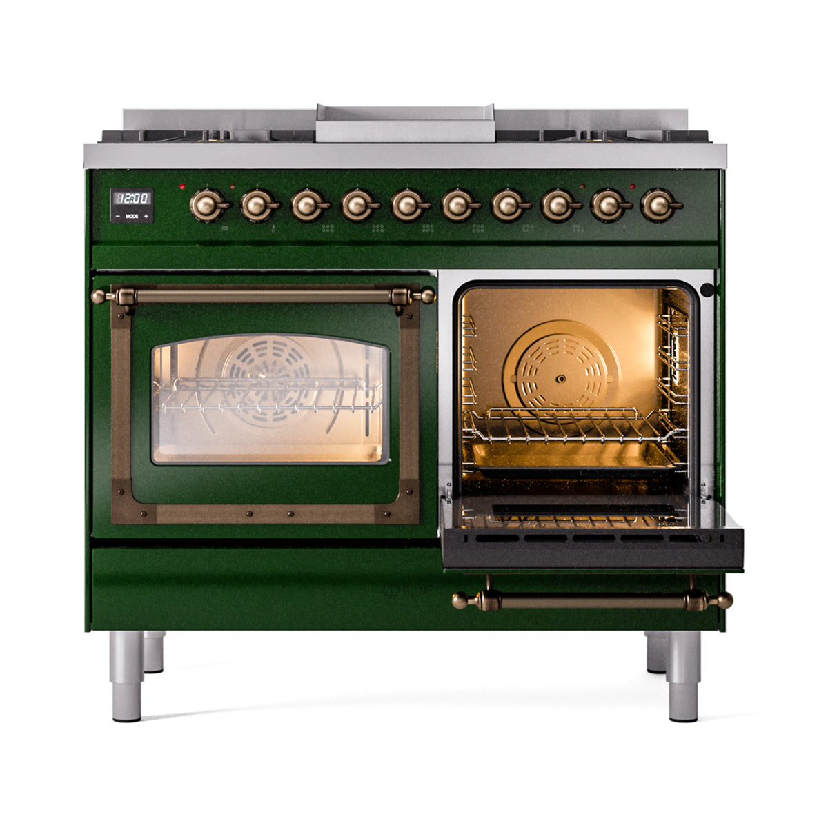 ILVE Nostalgie II Noblesse 40-Inch Natural Gas Dual Fuel Range, Triple Glass Door, Emerald Green with Bronze Trim (UND40FNMPEGB)