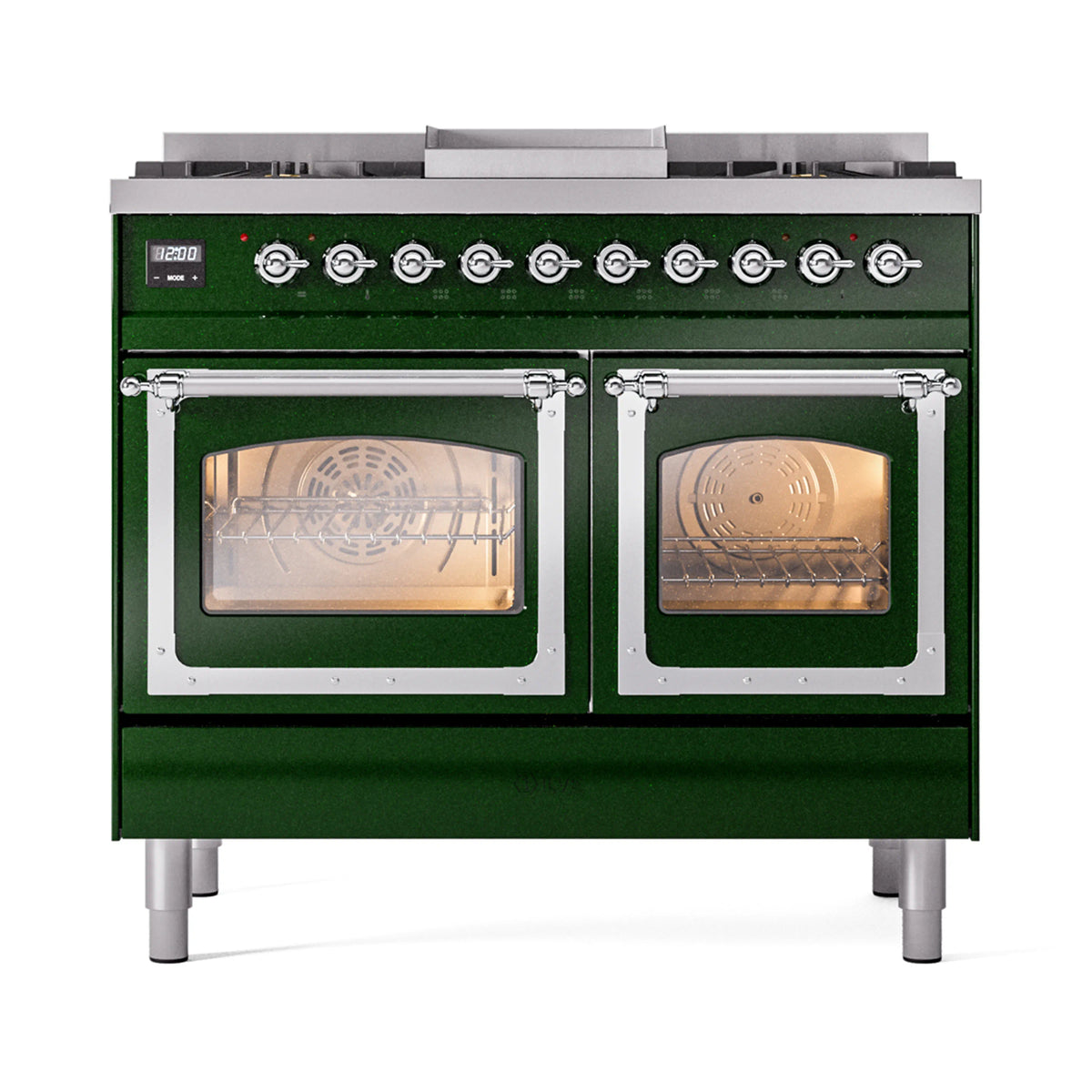 ILVE Nostalgie II Noblesse 40-Inch Natural Gas Dual Fuel Range, Triple Glass Door, Emerald Green with Chrome Trim (UND40FNMPEGC)