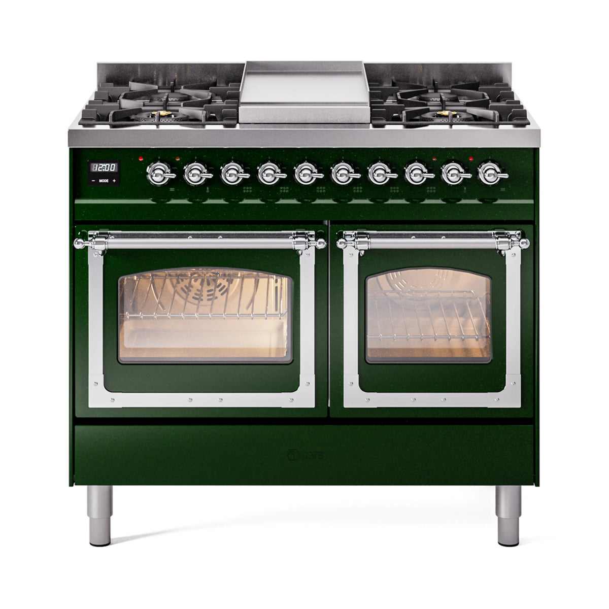 ILVE Nostalgie II Noblesse 40-Inch Propane Dual Fuel Range, Triple Glass Door, Emerald Green with Chrome Trim (UND40FNMPEGCLP)