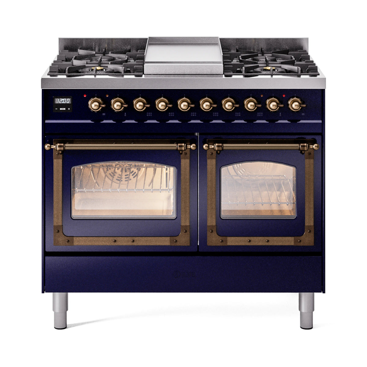 ILVE Nostalgie II Noblesse 40-Inch Natural Gas Dual Fuel Range, Triple Glass Door, Midnight Blue with Burnished Bronze Trim (UND40FNMPMBB)
