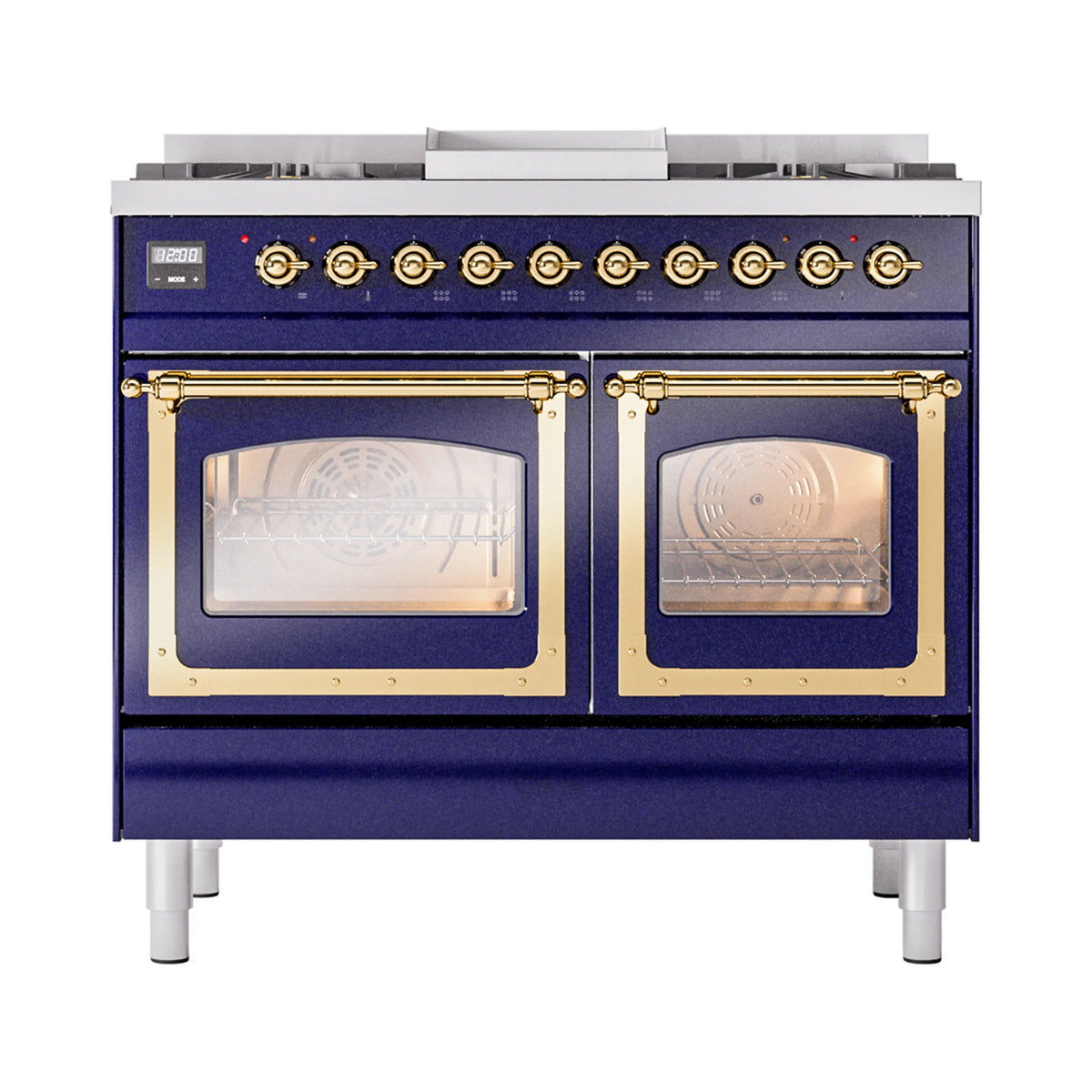 ILVE Nostalgie II Noblesse 40-Inch Propane Dual Fuel Range, Triple Glass Door, Midnight Blue with Brass Trim (UND40FNMPMBGLP)