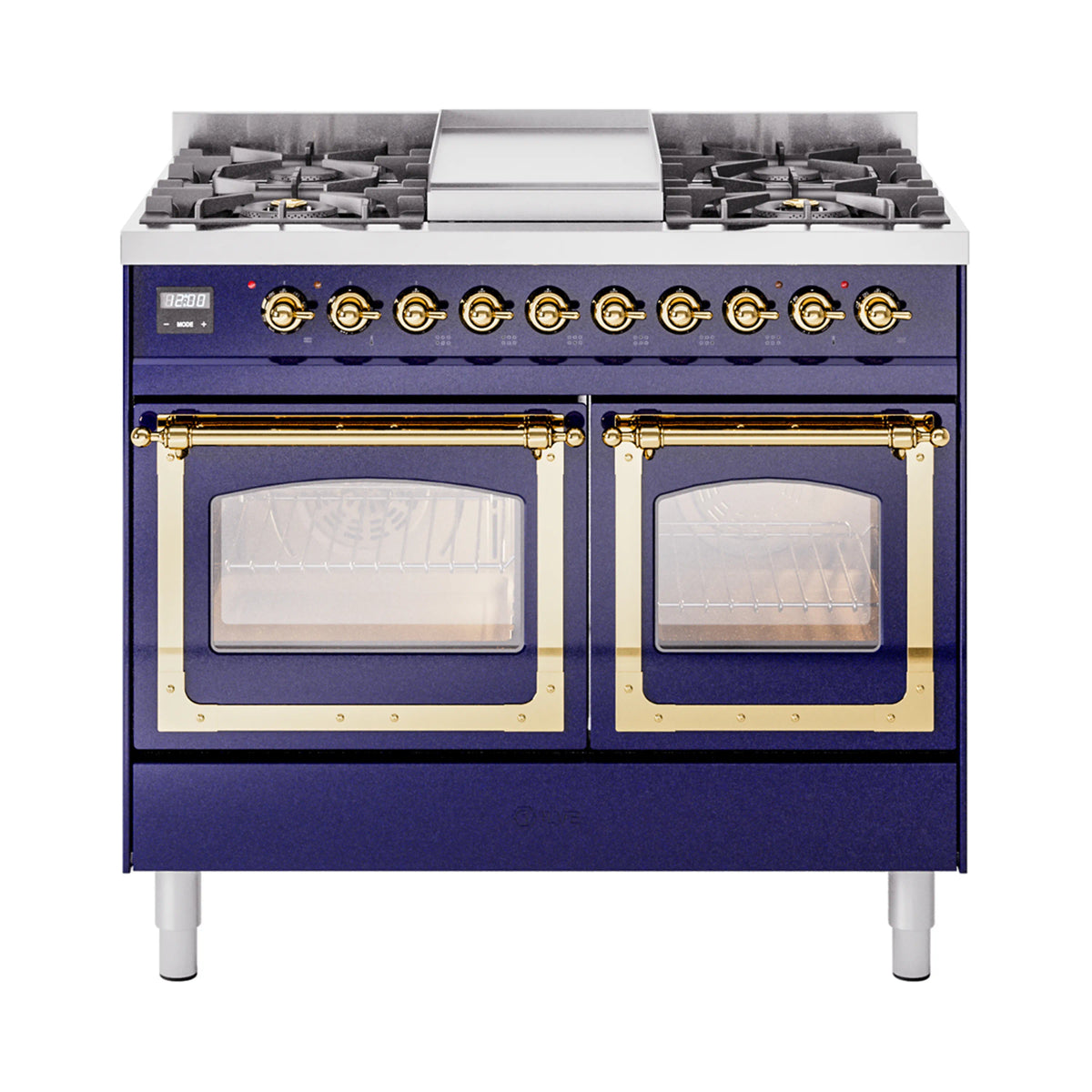 ILVE Nostalgie II Noblesse 40-Inch Natural Gas Dual Fuel Range, Triple Glass Door, Midnight Blue with Brass Trim (UND40FNMPMBG)