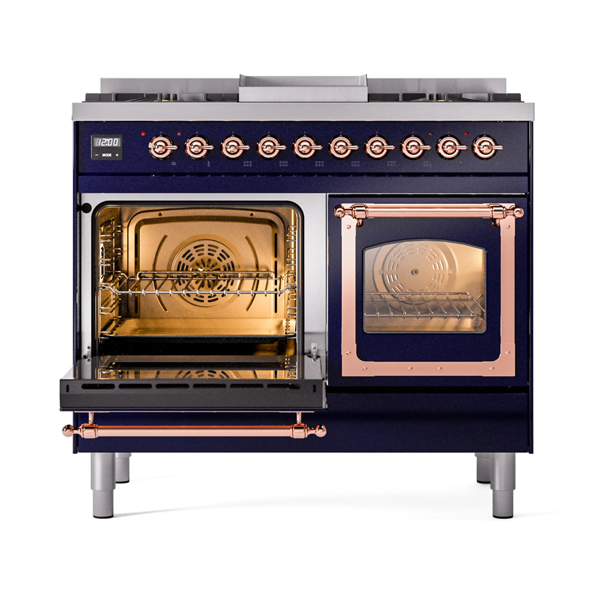 ILVE Nostalgie II Noblesse 40-Inch Propane Dual Fuel Range, Triple Glass Door, Midnight Blue with Copper Trim (UND40FNMPMBPLP)