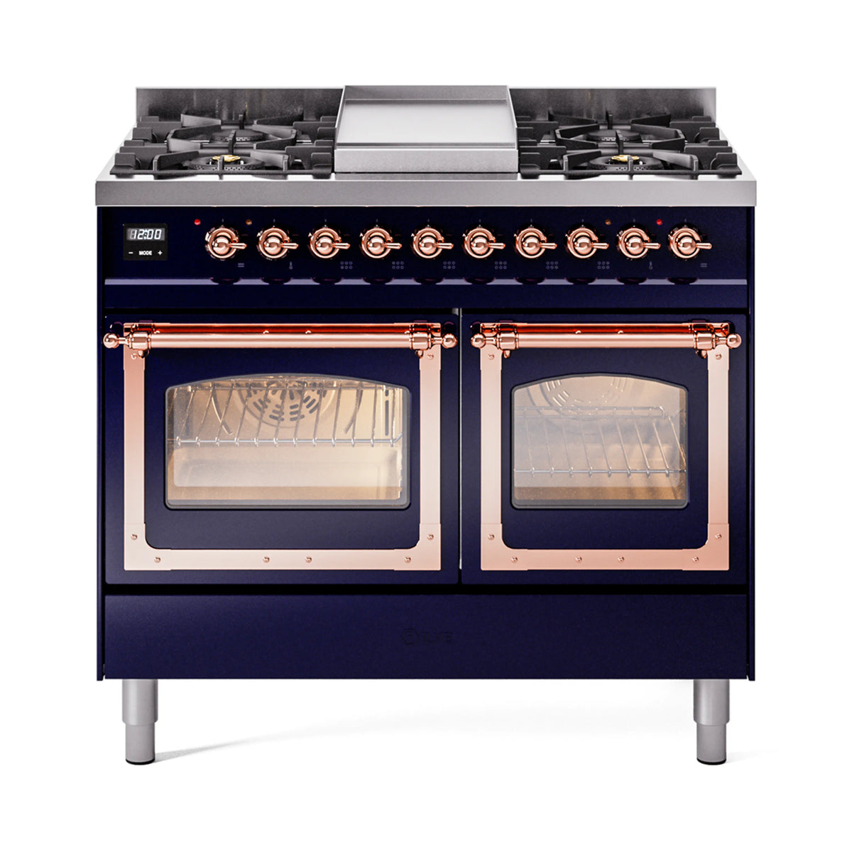 ILVE Nostalgie II Noblesse 40-Inch Propane Dual Fuel Range, Triple Glass Door, Midnight Blue with Copper Trim (UND40FNMPMBPLP)