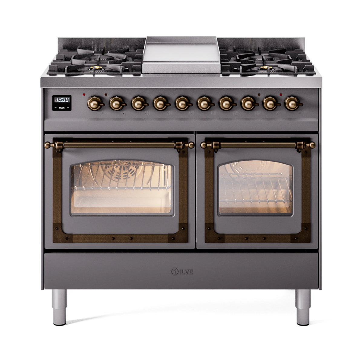 ILVE Nostalgie II Noblesse 40-Inch Propane Dual Fuel Range, Triple Glass Door, Matte Graphite with Burnished Bronze Trim (UND40FNMPMGBLP)