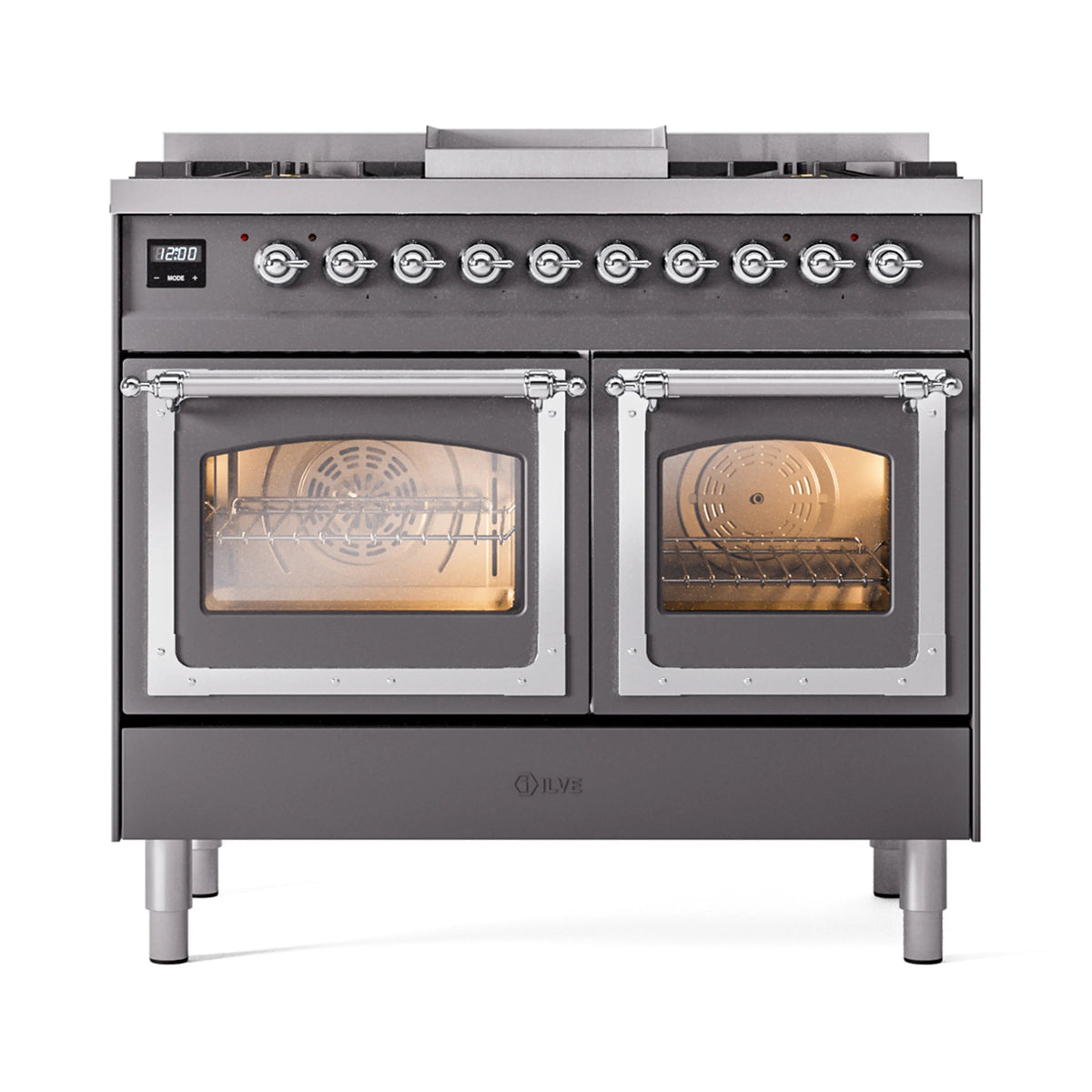 ILVE Nostalgie II Noblesse 40-Inch Natural Gas Dual Fuel Range, Triple Glass Door, Matte Graphite with Chrome Trim (UND40FNMPMGC)