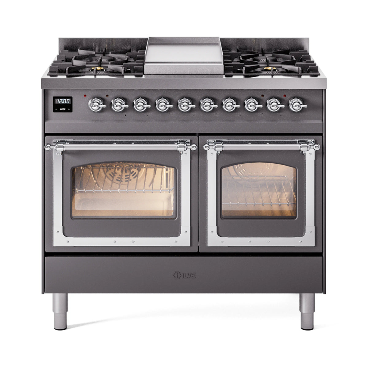 ILVE Nostalgie II Noblesse 40-Inch Natural Gas Dual Fuel Range, Triple Glass Door, Matte Graphite with Chrome Trim (UND40FNMPMGC)