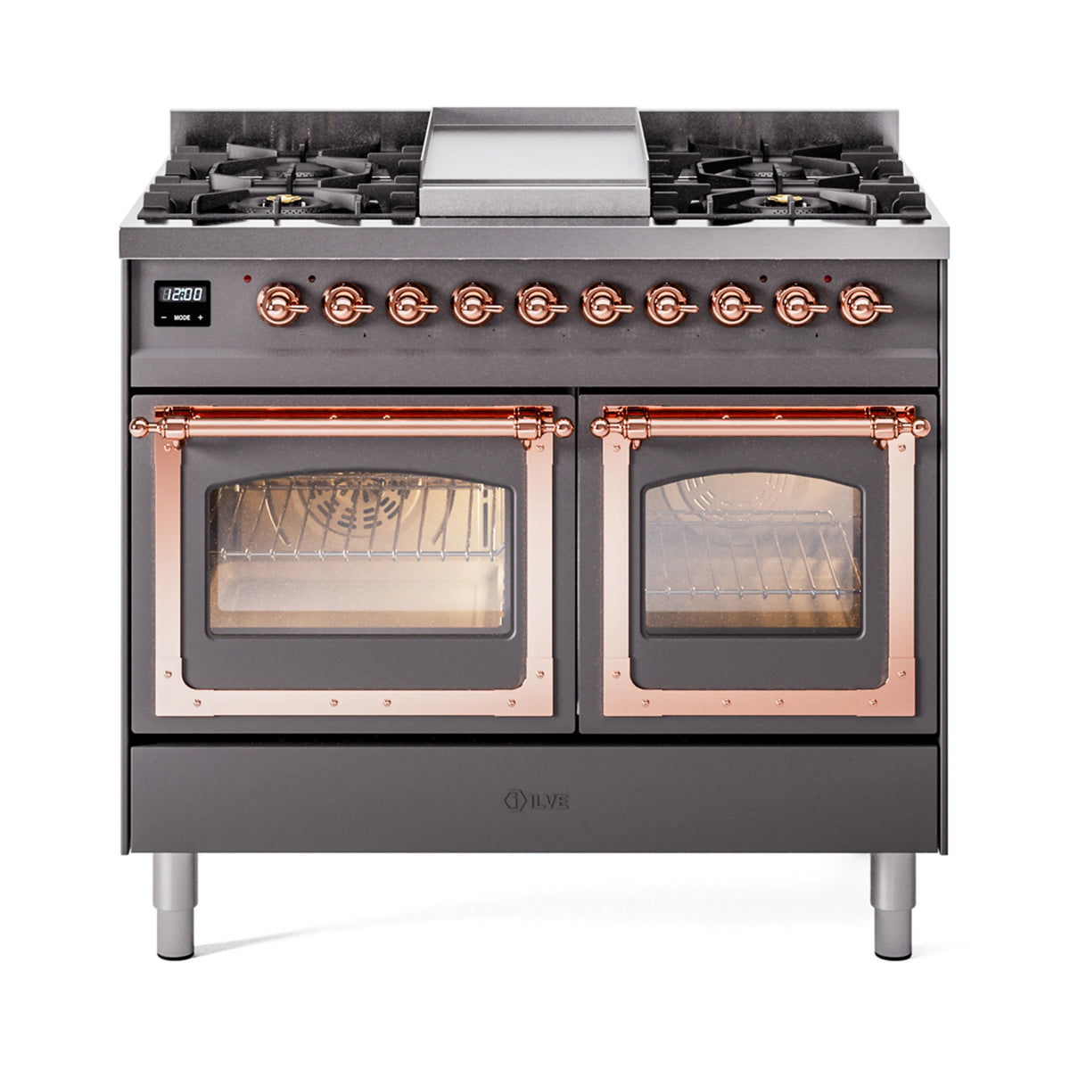 ILVE Nostalgie II Noblesse 40-Inch Natural Gas Dual Fuel Range, Triple Glass Door, Matte Graphite with Copper Trim (UND40FNMPMGP)