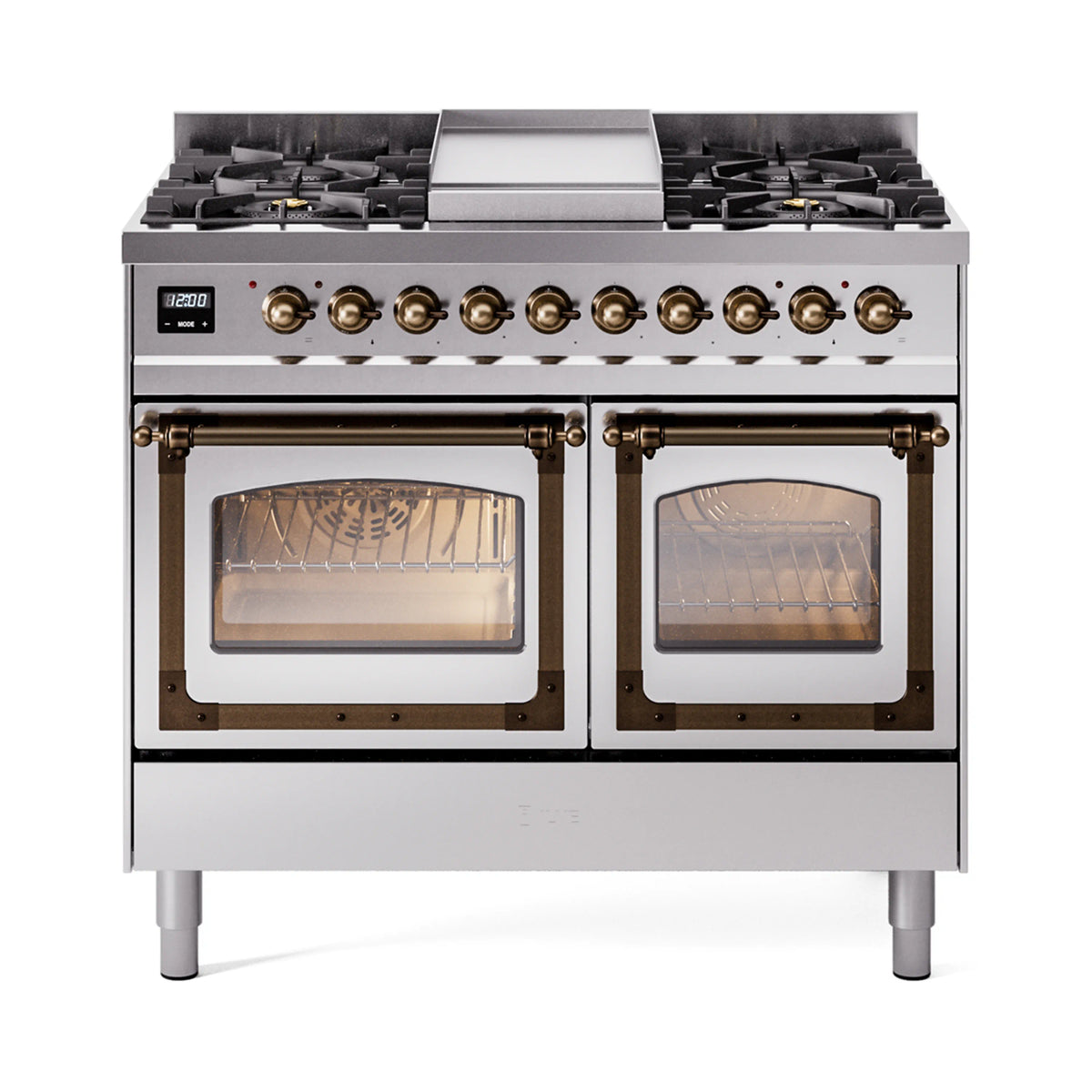 ILVE Nostalgie II Noblesse 40-Inch Natural Gas Dual Fuel Range, Triple Glass Door, Stainless Steel with Burnished Bronze Trim (UND40FNMPSSB)