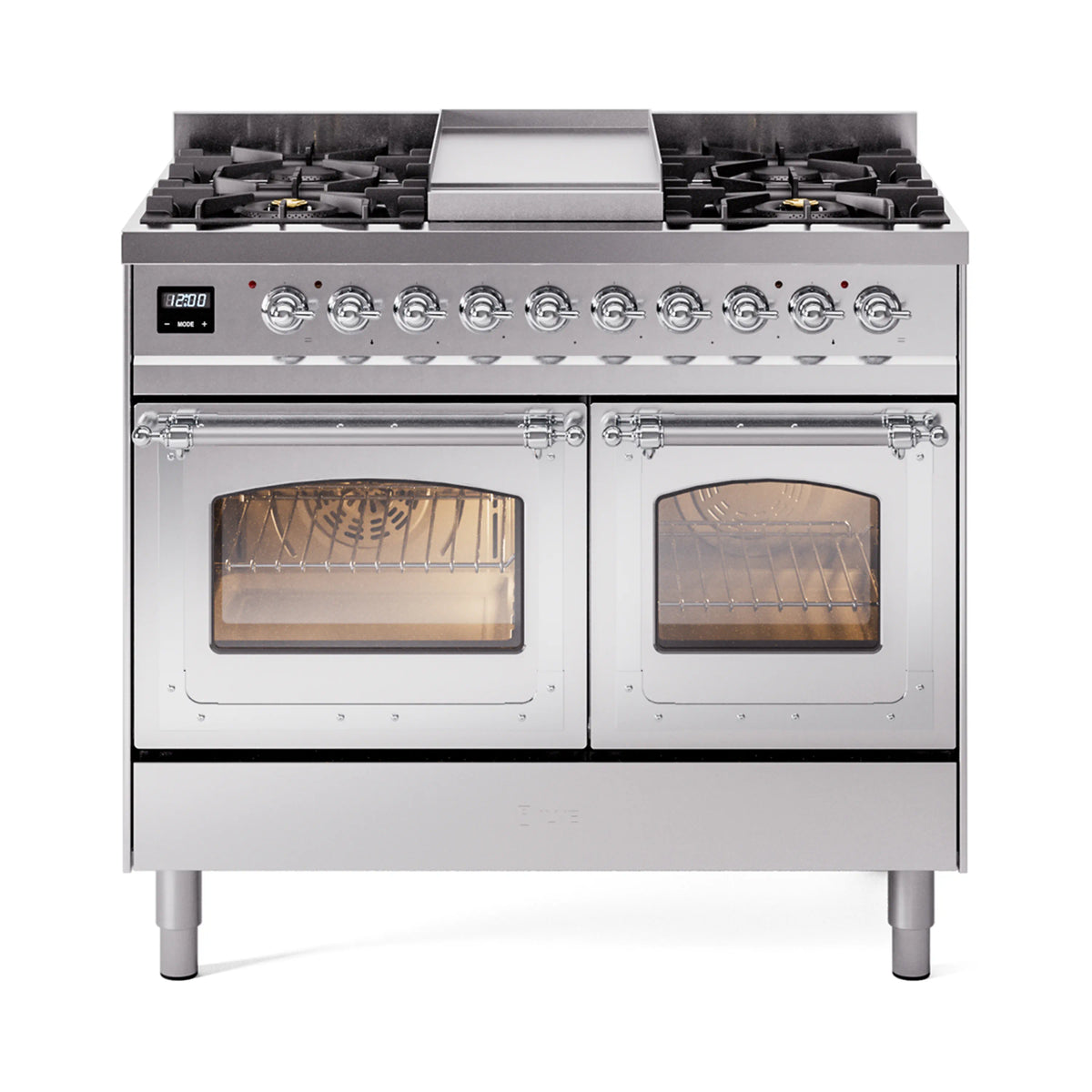 ILVE Nostalgie II Noblesse 40-Inch Propane Dual Fuel Range, Triple Glass Door, Stainless Steel with Chrome Trim (UND40FNMPSSCLP)