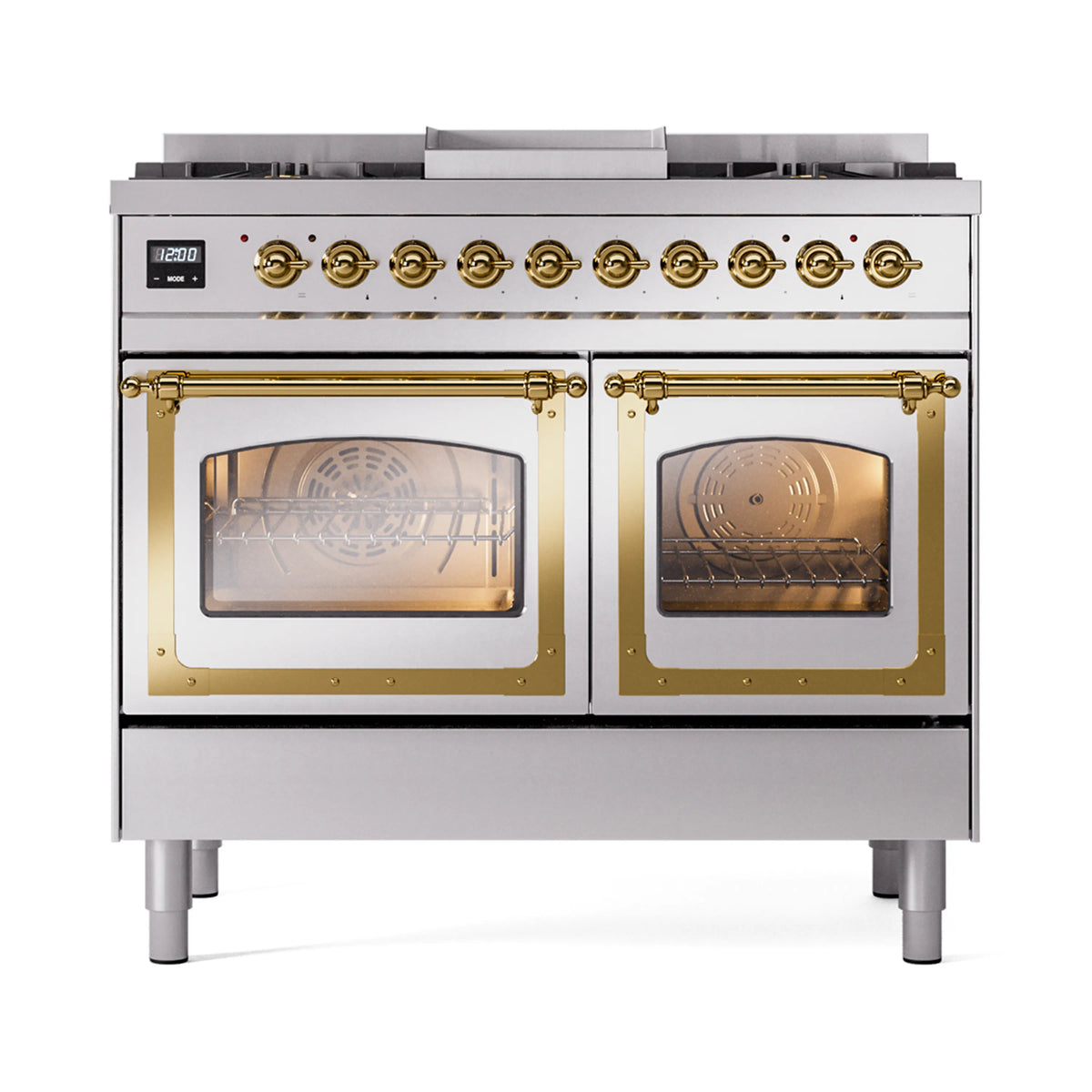 ILVE Nostalgie II Noblesse 40-Inch Natural Gas Dual Fuel Range, Triple Glass Door, Stainless Steel with Brass Trim (UND40FNMPSSG)