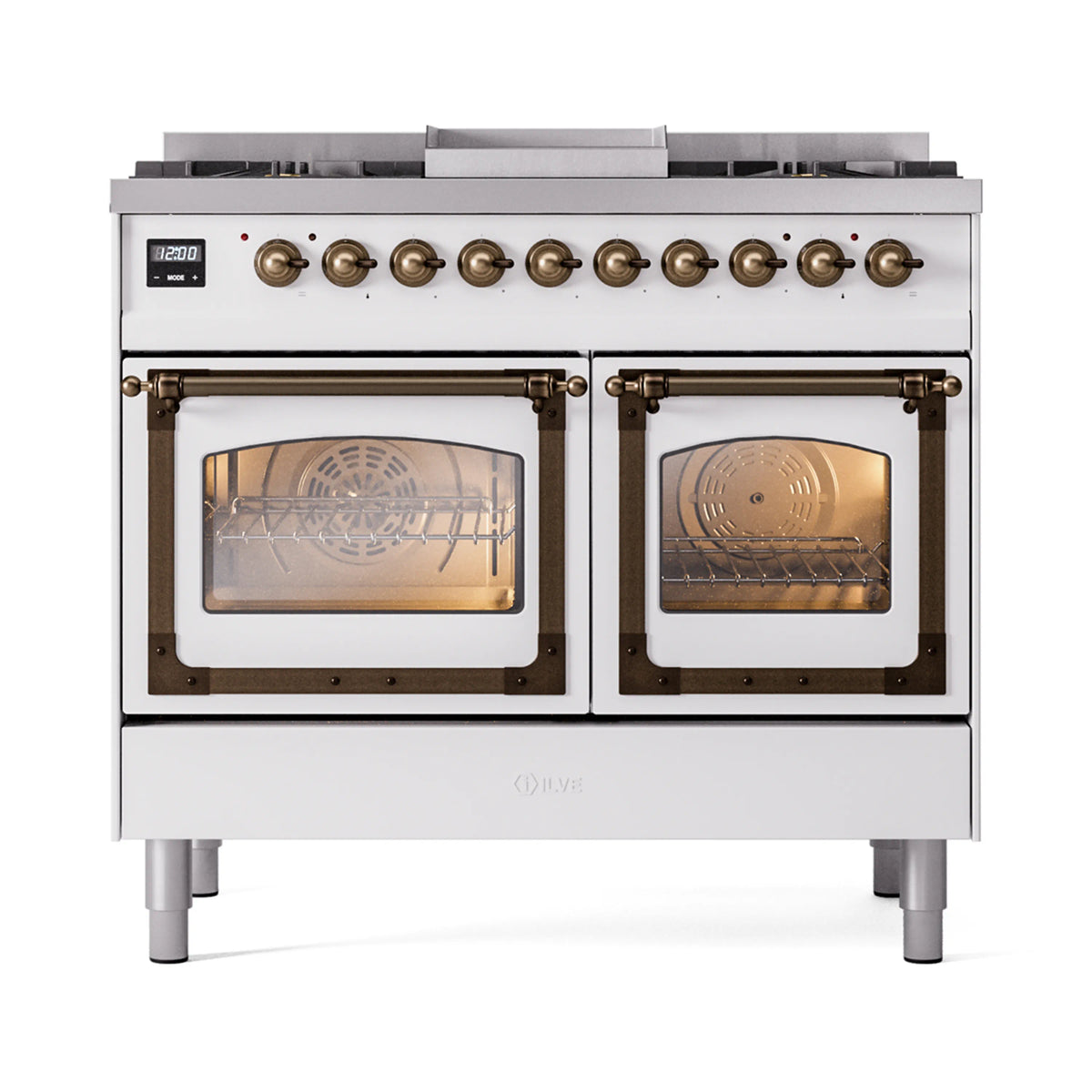 ILVE Nostalgie II Noblesse 40-Inch Propane Dual Fuel Range, Triple Glass Door, White with Burnished Bronze Trim (UND40FNMPWHBLP)