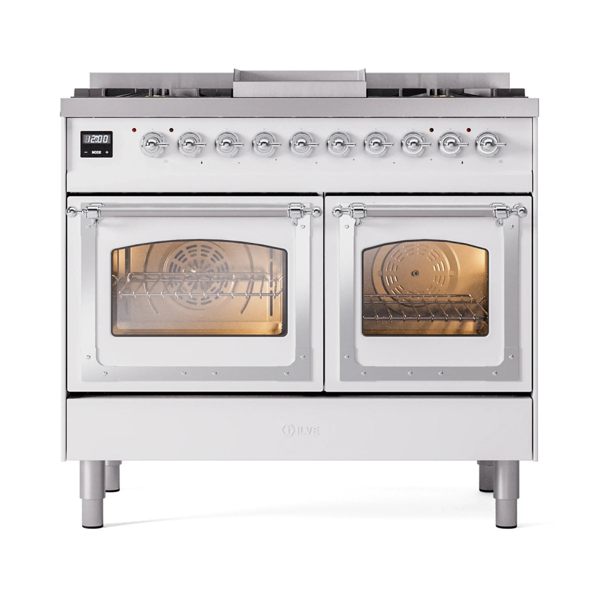ILVE Nostalgie II Noblesse 40-Inch Natural Gas Dual Fuel Range, Triple Glass Door, White with Chrome Trim (UND40FNMPWHC)