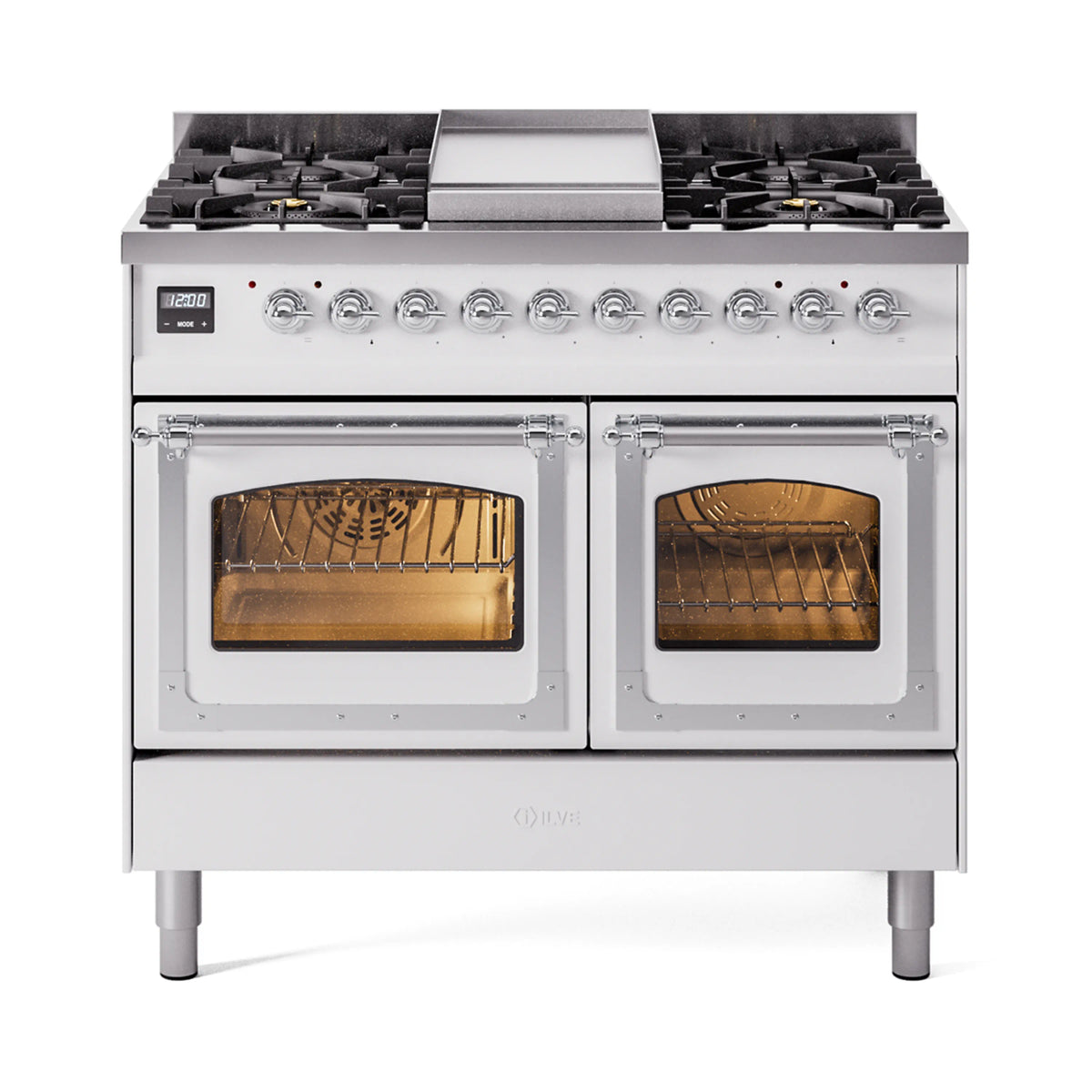 ILVE Nostalgie II Noblesse 40-Inch Propane Dual Fuel Range, Triple Glass Door, White with Chrome Trim (UND40FNMPWHCLP)
