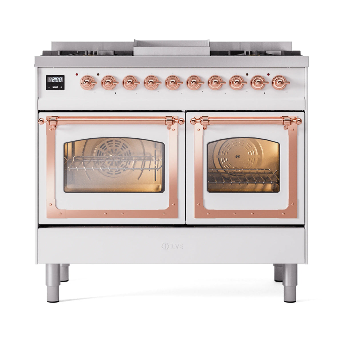 ILVE Nostalgie II Noblesse 40-Inch Natural Gas Dual Fuel Range, Triple Glass Door, White with Copper Trim (UND40FNMPWHP)